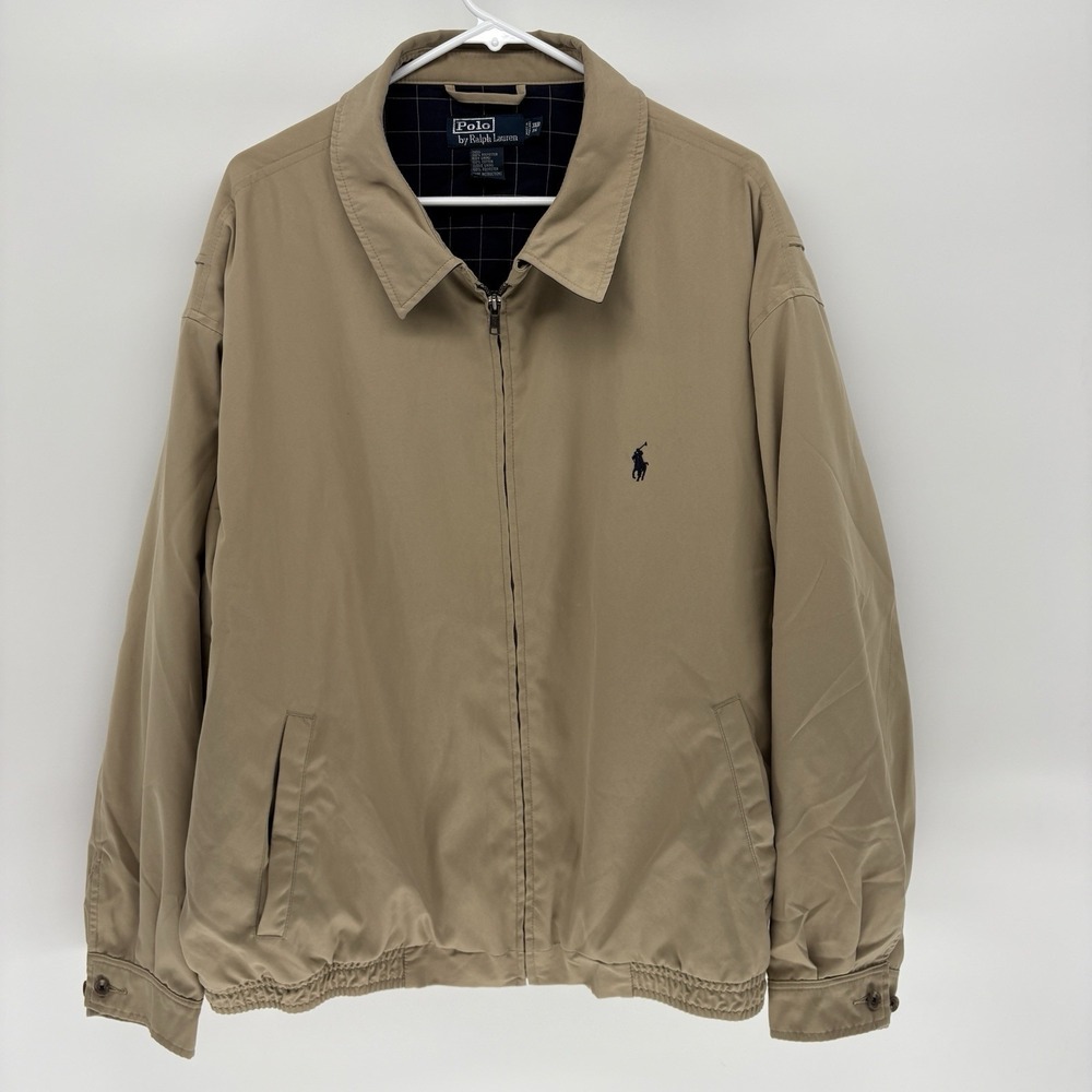 Vintage Polo Ralph Lauren Harrington Jacket Beige  Grid Lined Full Zip Men 3XB